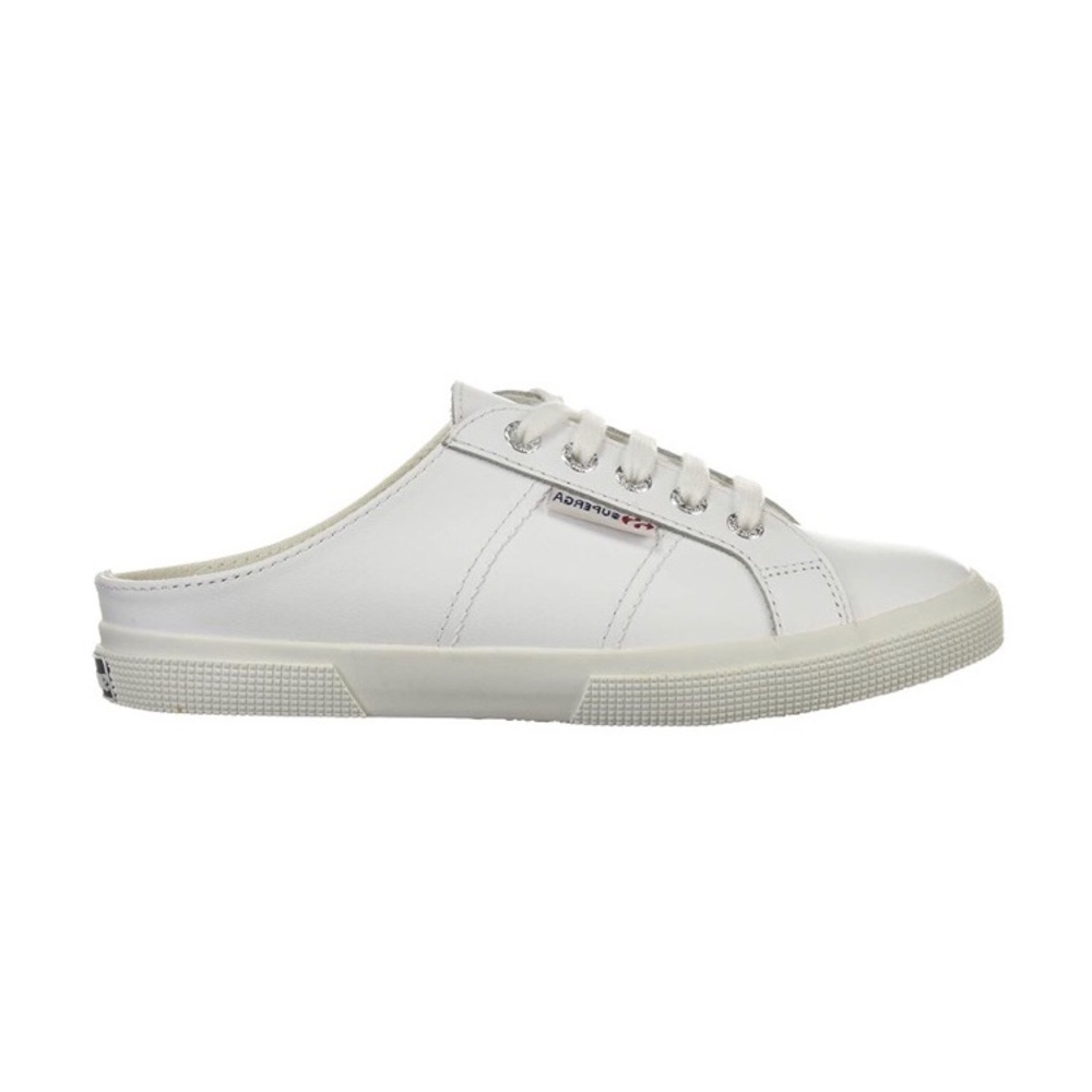 Superga White Genuine Lux Leather Backless Y2K Style Designer 2288 Sneakers